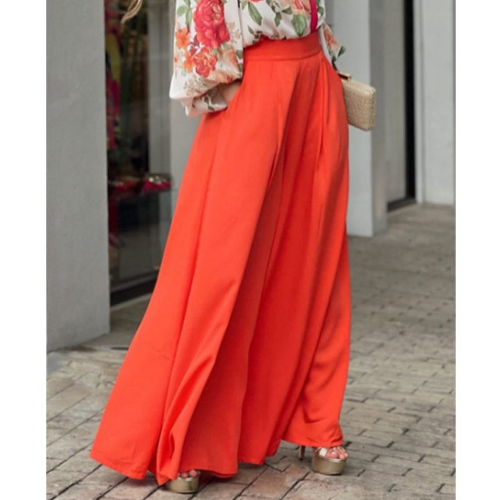 Damen Elegante und luftige Palazzo-Hose mit hohem Bund Aliams