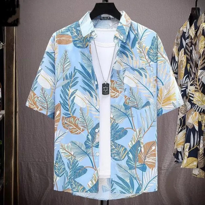 Herren Kurzarm-Hemd mit floralem Druck und entspannter Passform Aliams