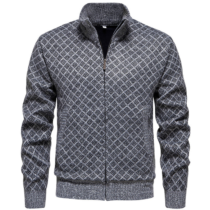 Herren Strickjacke mit modernem Zipper und feinem Karomuster Aliams