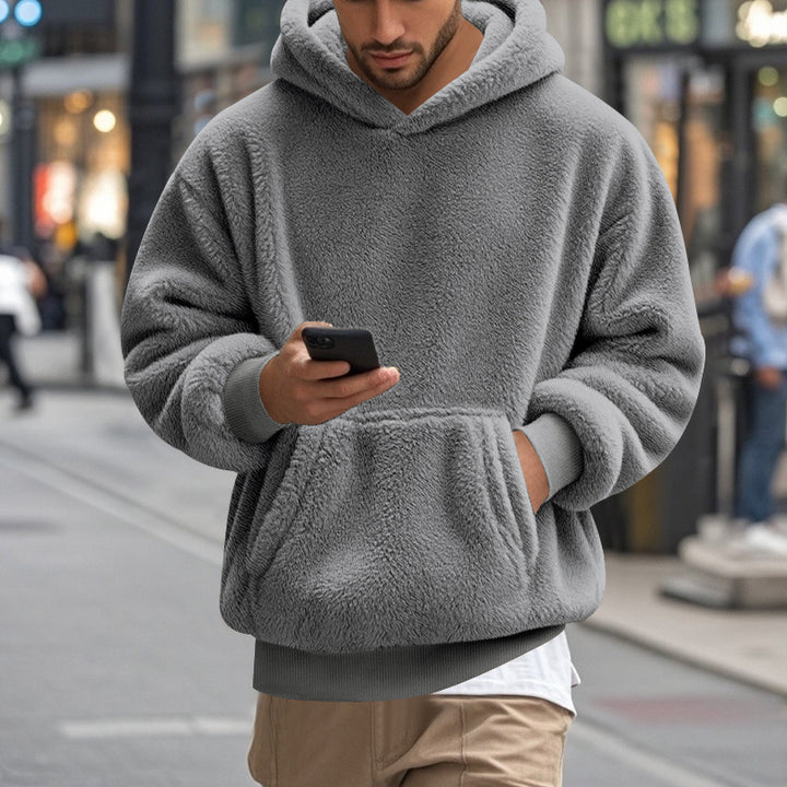 Herren übergroßer Fleece-Hoodie mit Kängurutasche und gemütlichem Schnitt Aliams