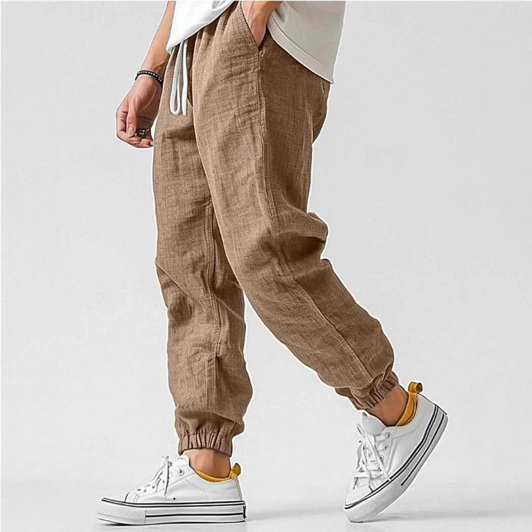 Herren Bequeme Leinenhose mit elastischem Bund und seitlichen Taschen Aliams