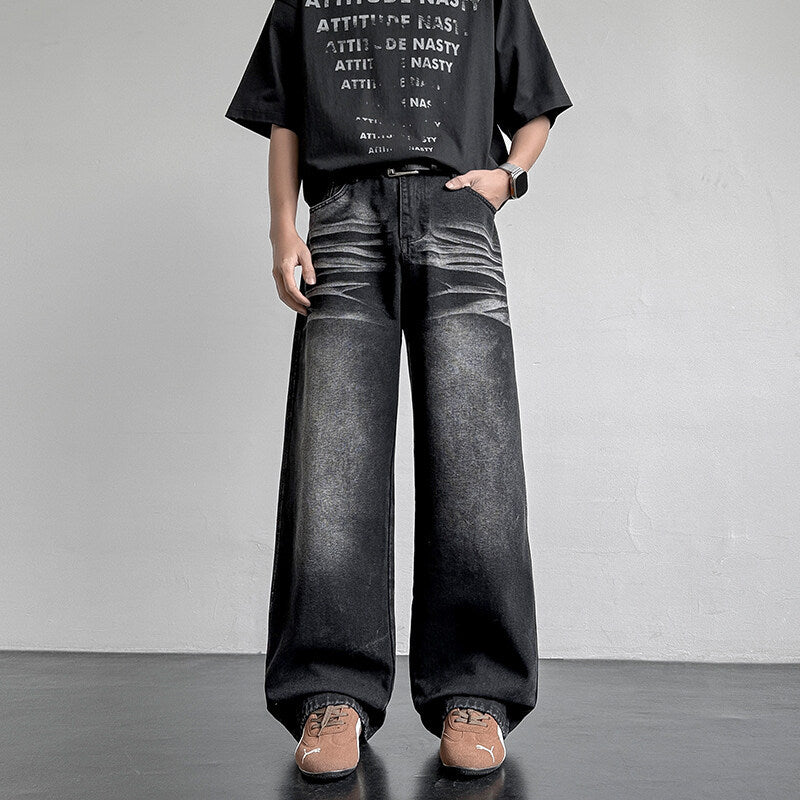 Unisex Weit geschnittene Denim-Hose mit einzigartigen Waschung und legerem Design Aliams