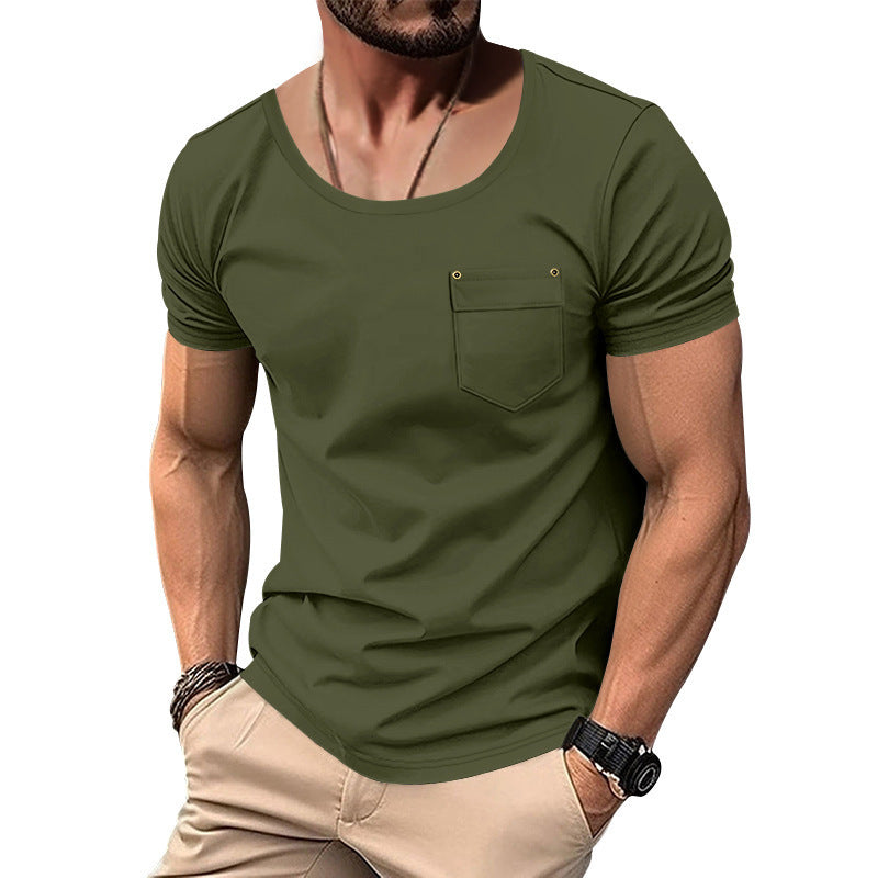 Herren hochwertiges T-Shirt mit lässigem V-Ausschnitt und praktischer Brusttasche Aliams