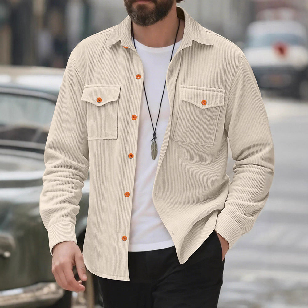 Herren Kordhemd mit doppelten Brusttaschen und modernem Schnitt Aliams
