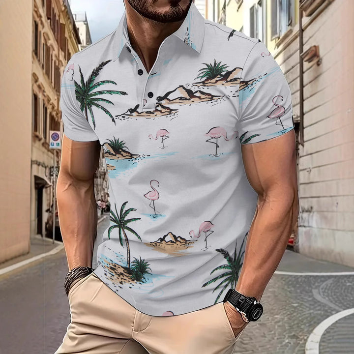 Herren Poloshirt mit tropischem Motiv und modernem Schnitt Aliams