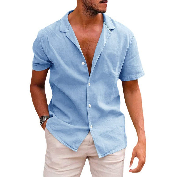 Herren Kurzarm-Leinenhemd mit lässigem Kragen Aliams