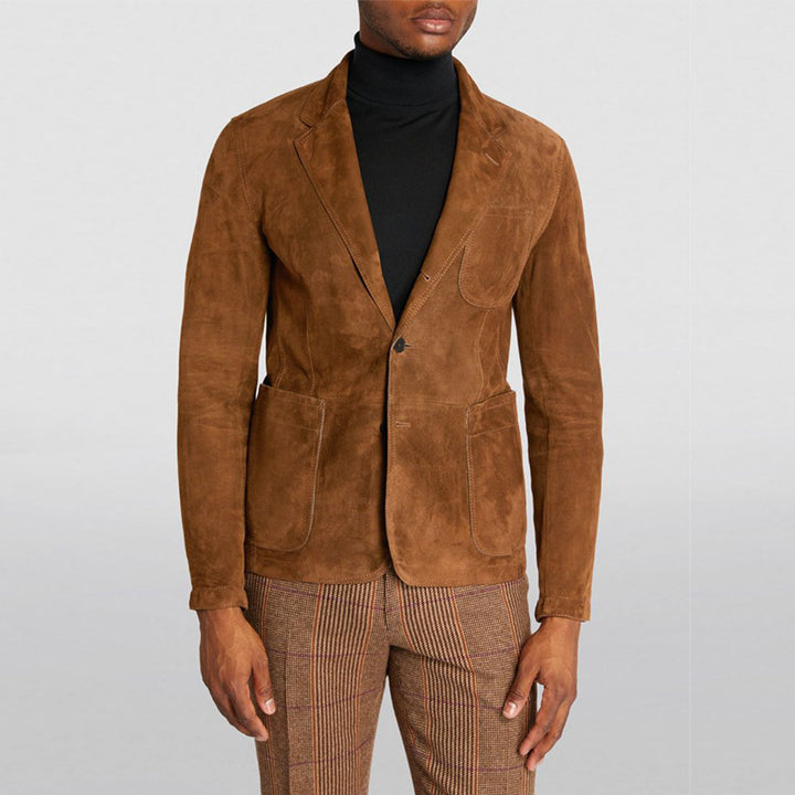Herren Eleganter Wildlederblazer mit modernen Taschen und lässigem Schnitt Aliams