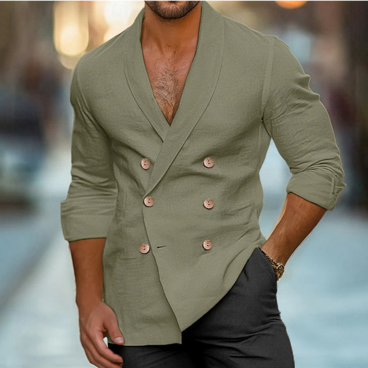 Herren eleganter Leinenblazer im doppelten Knotendesign Aliams