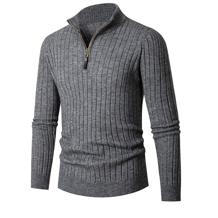 Herren eleganter Pullover mit halb hohem Reißverschluss und Rippstruktur Aliams