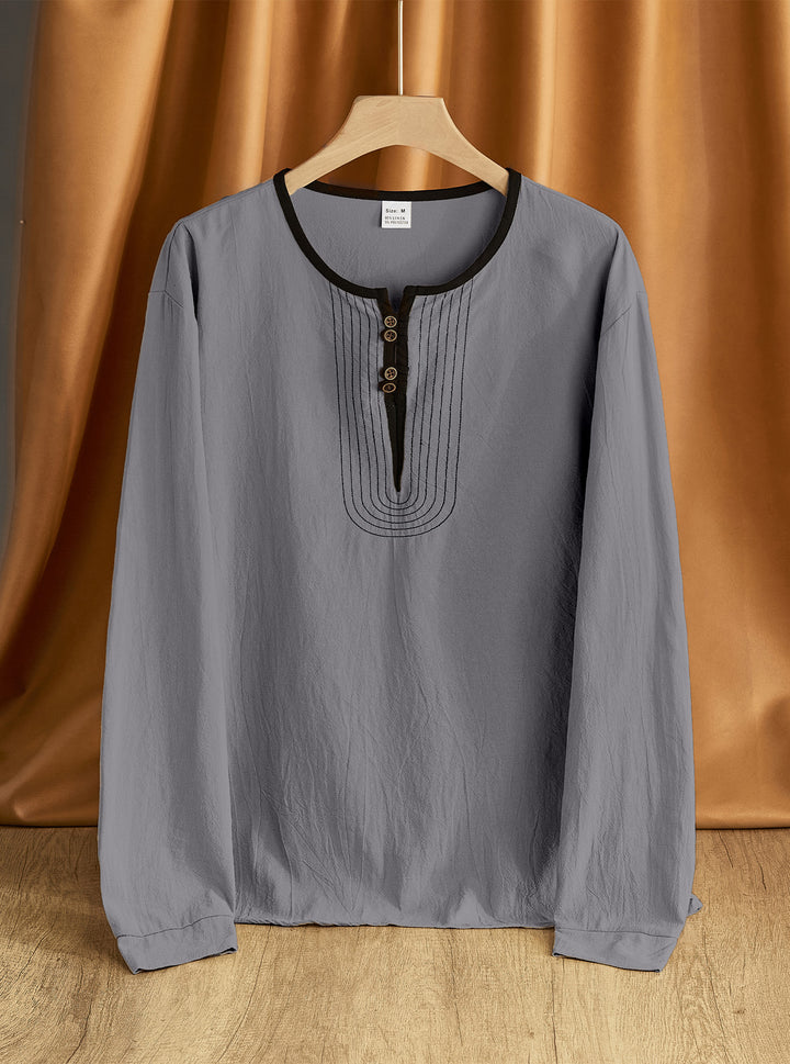 Herren bequemes Langarmshirt mit Knopfleiste und modischen Akzenten Aliams