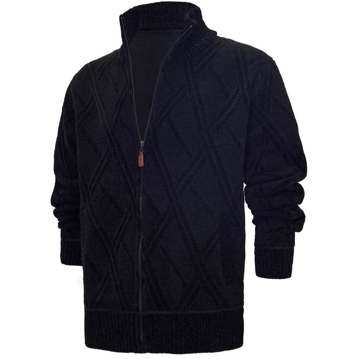 Herren Fleece-Jacke mit strukturierter Oberfläche und hohem Kragen Aliams
