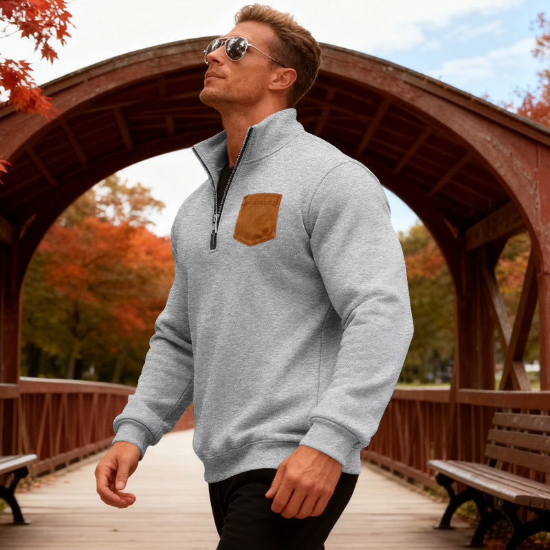 Herren Fleecepullover mit halbem Reißverschluss und praktischer Brusttasche Aliams