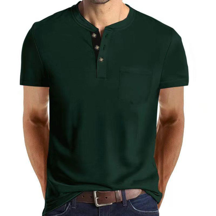 Herren Kurzarm Henley-Shirt mit praktischem Knopfleisten-Design und Brusttasche Aliams