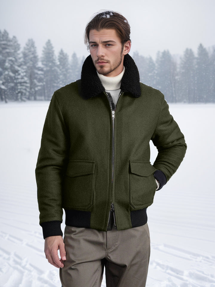 Herren warme und modische Bomberjacke mit Teddykragen Aliams