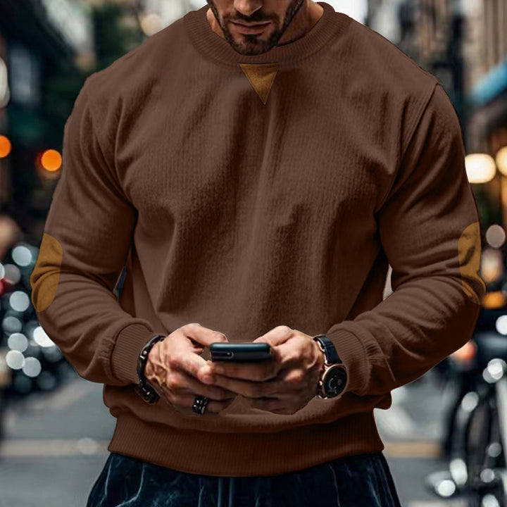 Herren gemütlicher Rundhals Pullover mit Ellbogenpatches Aliams