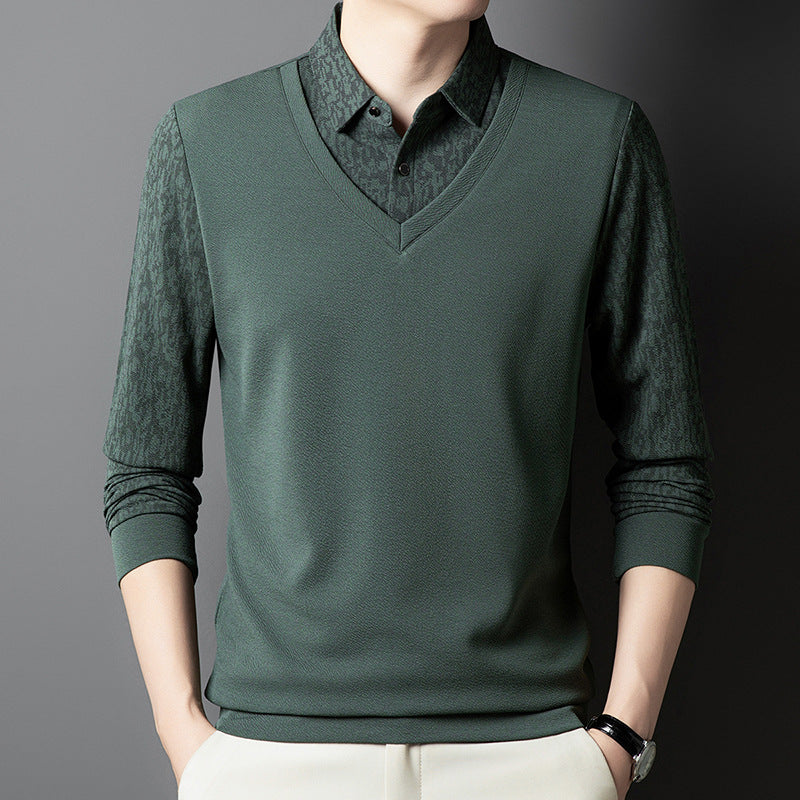 Herren eleganter V-Ausschnitt Pullover mit strukturiertem Ärmel Aliams