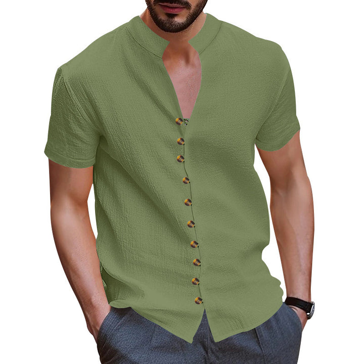 Herren Kurzarm-Henley-Hemd mit strukturiertem Stoff und eleganten Knopfdetails Aliams