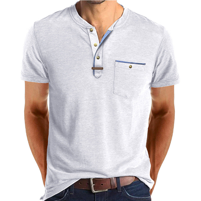 Herren Kurzarm-Henley-Shirt mit modischen Knopfdetails und Brusttasche Aliams