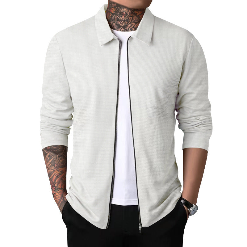Herren elegantes Langarmshirt mit durchgehendem Reißverschluss und strukturiertem Gewebe Aliams
