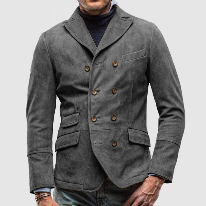 Herren eleganter Wildlederblazer mit doppelter Knopfleiste und praktischen Taschen Aliams