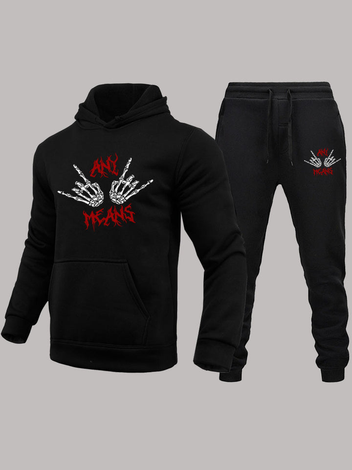 Herren Hoodie und Jogginghose Set mit auffälligem Skelettmotiv Aliams