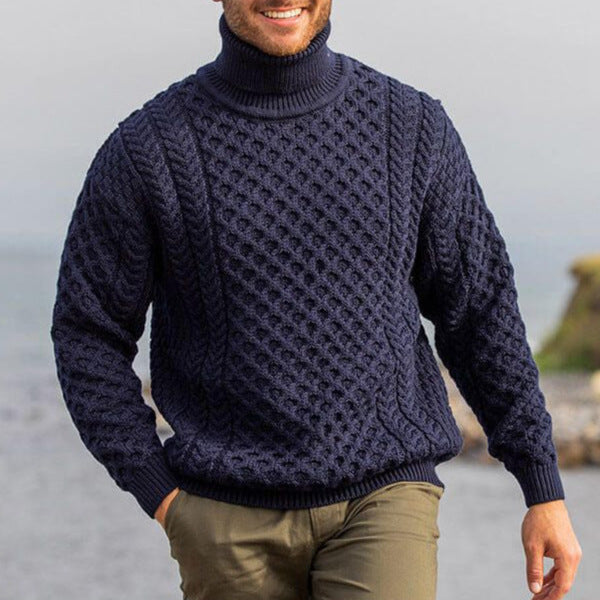 Herren Strickpullover mit hohem Kragen und strukturiertem Muster Aliams