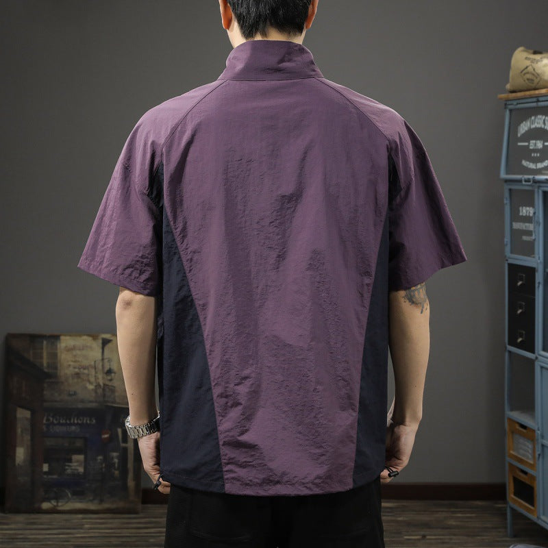 Herren Kurzarm-Funktionspullover mit innovativem Stehkragen und Reißverschluss Aliams