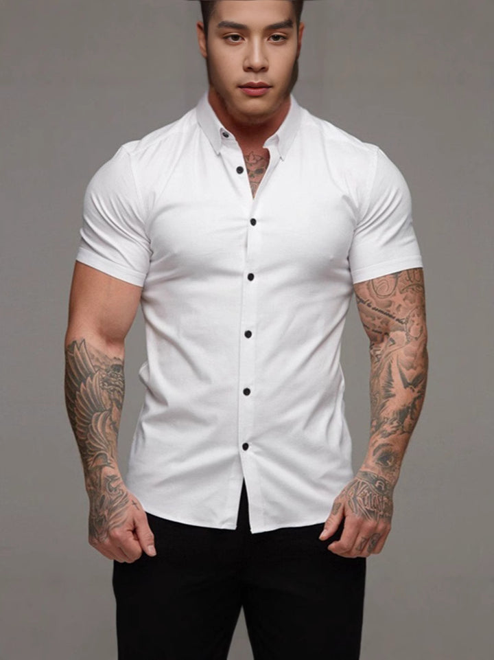 Herren Kurzarm-Hemd mit figurbetontem Schnitt und praktischen Details Aliams