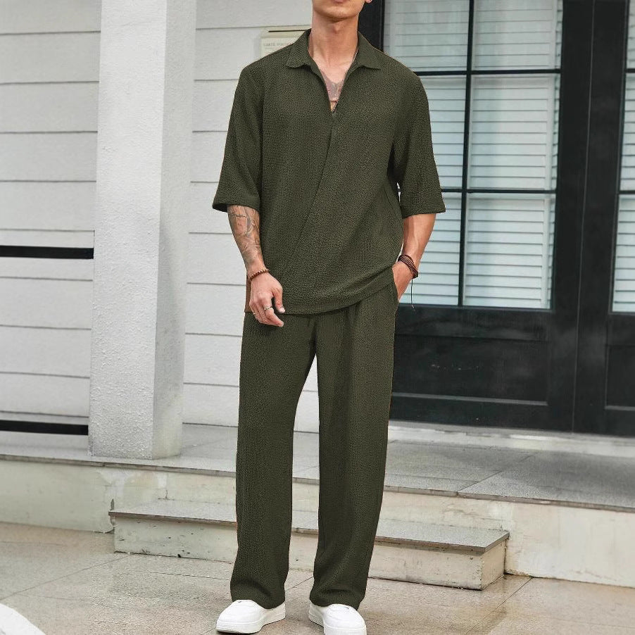 Herren Bequemer Relaxed Fit Freizeitanzug mit strukturiertem Oberteil und weit geschnittenen Hosen Aliams