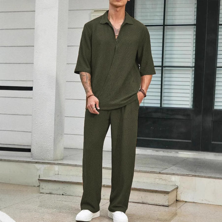Herren Bequemer Relaxed Fit Freizeitanzug mit strukturiertem Oberteil und weit geschnittenen Hosen Aliams
