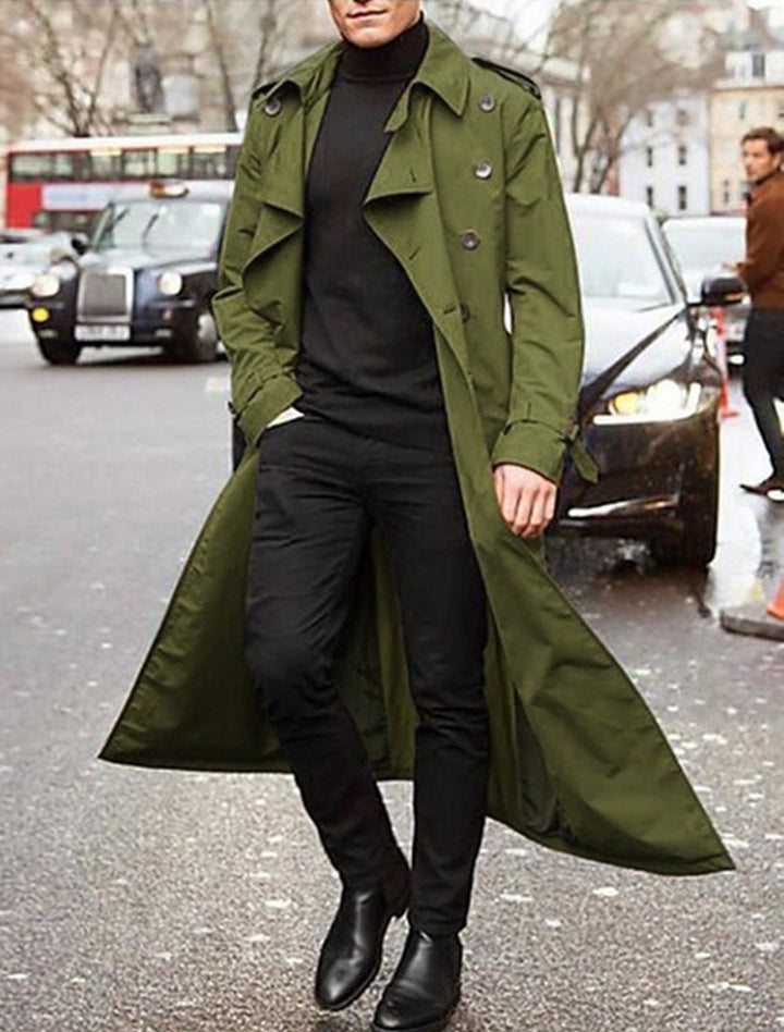Herren Trenchcoat mit doppelt gelegtem Revers und modischen Knopfdetails Aliams
