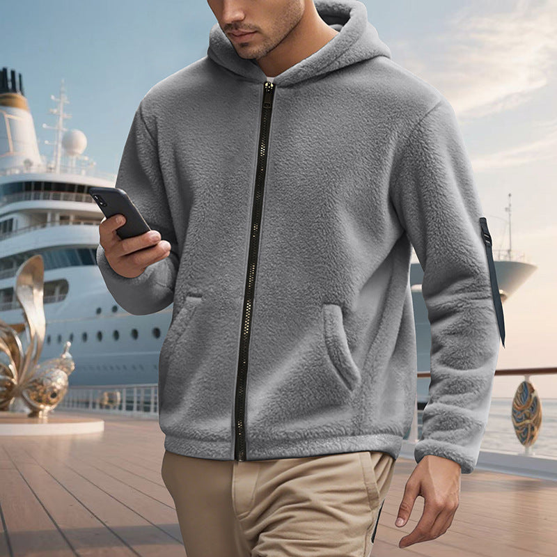 Herren Fleecejacke mit Kapuze und praktischen Reißverschlusstaschen Aliams