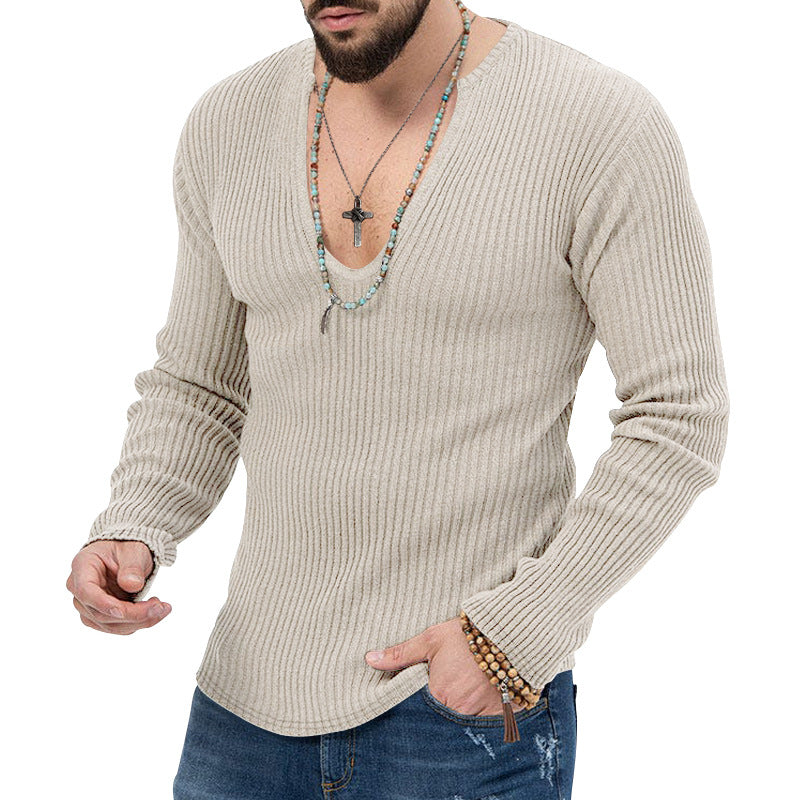Herren V-Ausschnitt-Ripp-Pullover mit strukturiertem Design Aliams