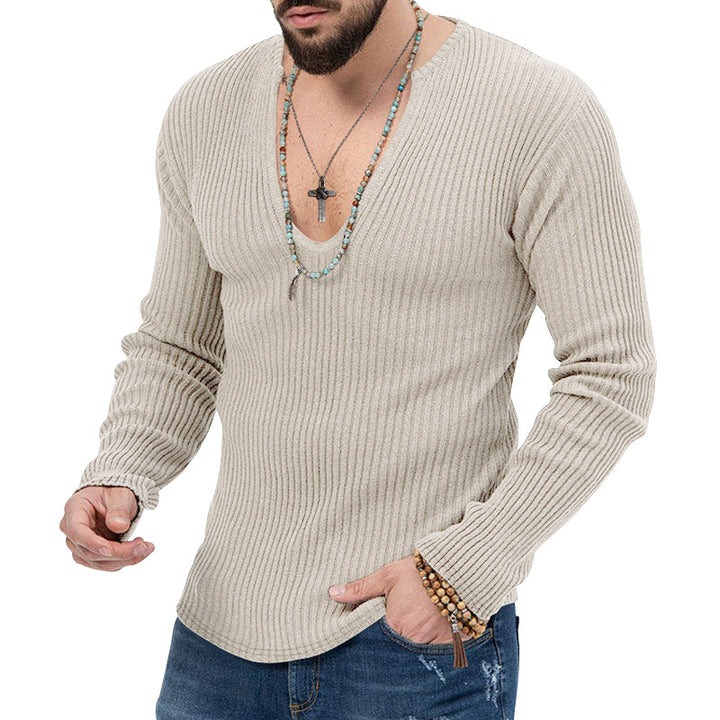 Herren V-Ausschnitt-Ripp-Pullover mit strukturiertem Design Aliams