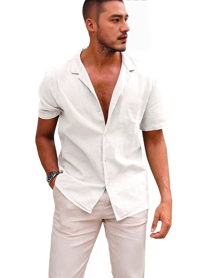 Herren Kurzarmhemd im lässigen Leinen-Stil mit hochwertiger Knopfdetails Aliams