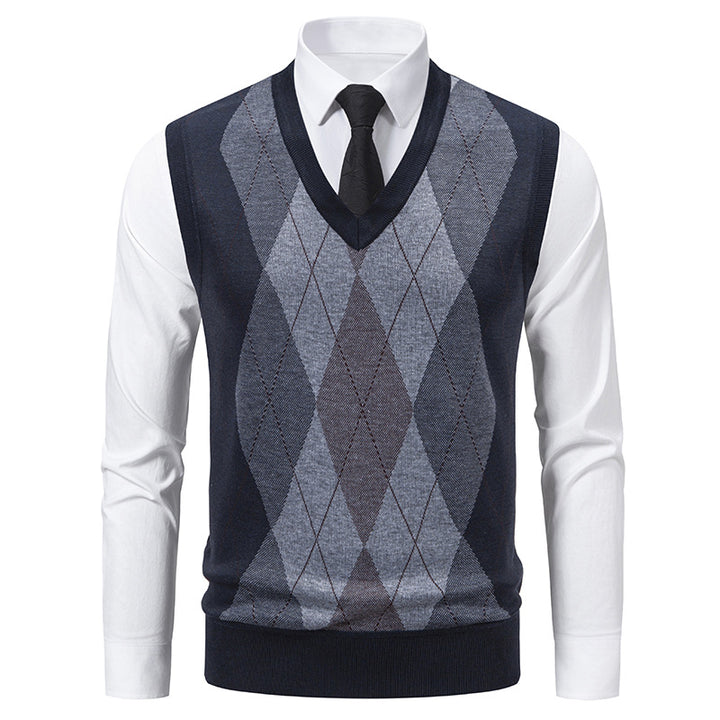 Herren V-Ausschnitt Strickpullover mit elegantem Rautenmuster Aliams