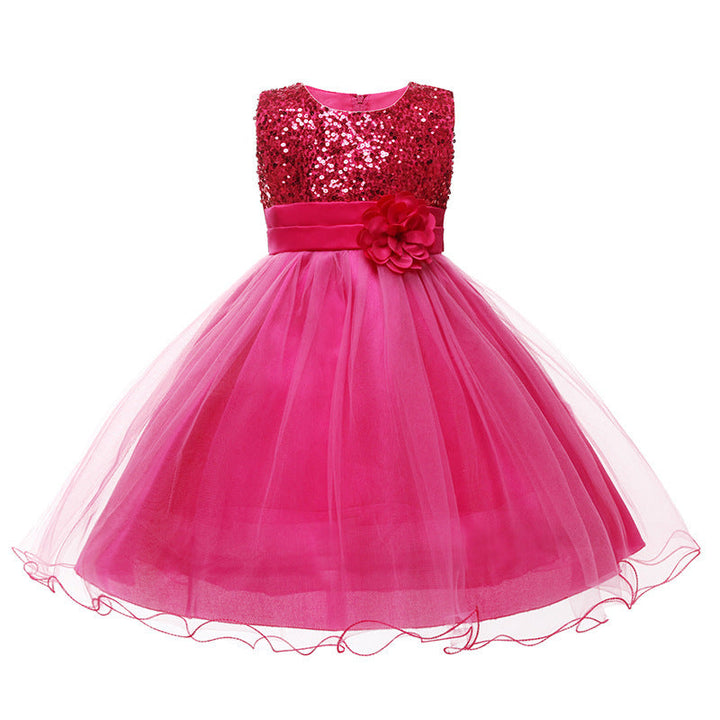 Mädchen Festliches Tüllkleid mit Glitzerndem Oberteil und Floraler Applikation Aliams