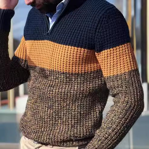 Herren Strickpullover mit strukturierter Oberfläche und halben Reißverschluss Aliams