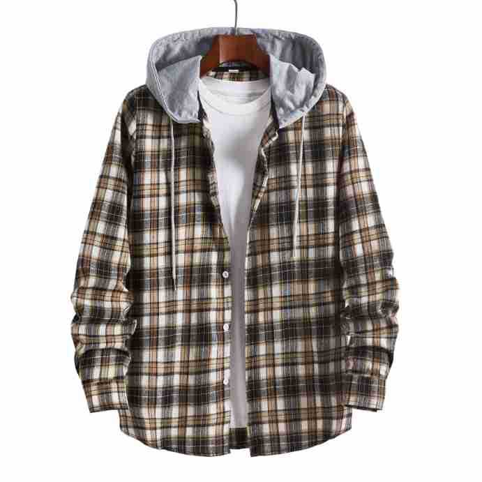 Herren Karomuster Hemd mit integrierter Kapuze Aliams