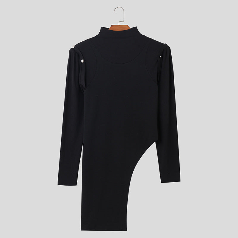 Damen Modisches Langarmkleid mit asymmetrischem Schnitt und elegantem Stehkragen Aliams