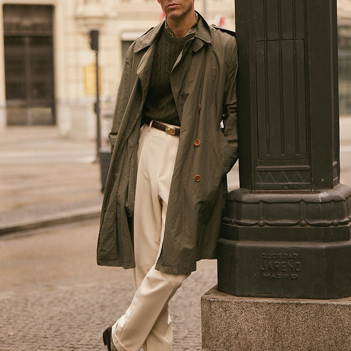 Herren Lange Trenchcoat im klassischen Stil mit praktischen Taschen Aliams