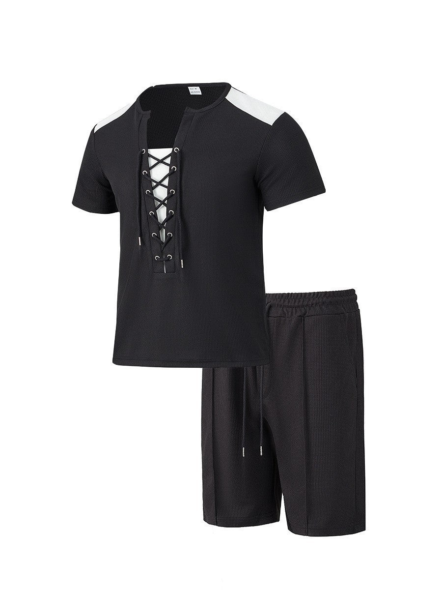 Herren Sportliches Freizeit-Set mit modernem Schnürkragen und Shorts Aliams