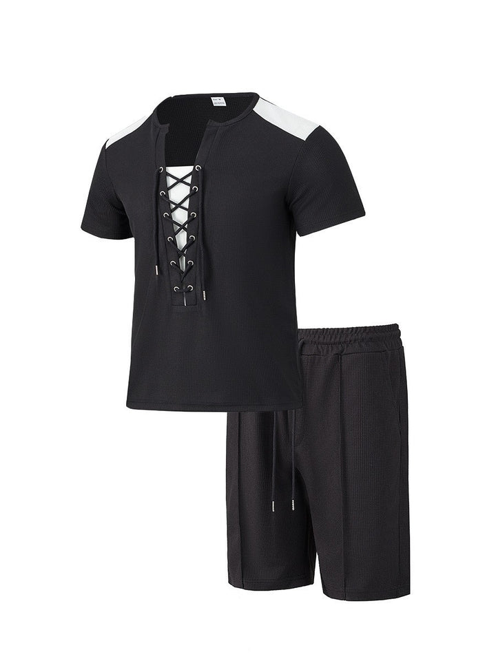 Herren Sportliches Freizeit-Set mit modernem Schnürkragen und Shorts Aliams