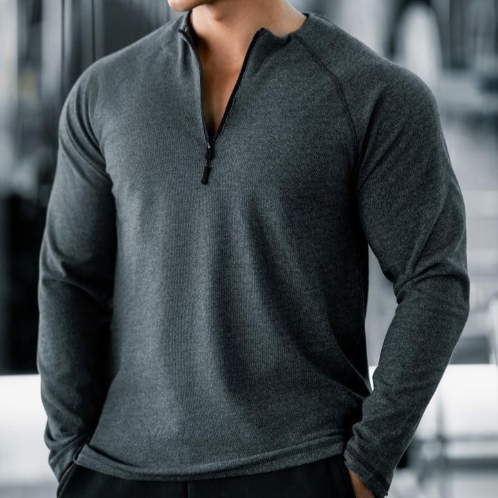 Herren Langarm Workout Shirt mit innovativem Reißverschluss Aliams