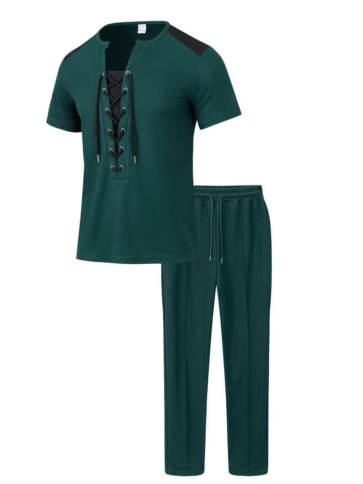 Herren Sportliches Zwei-Teiliges Set mit dekorativer Schnürung Aliams