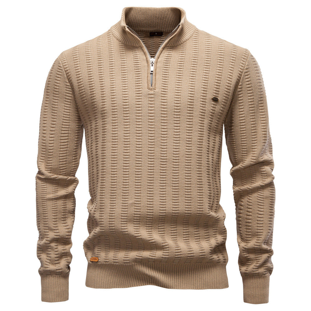 Herren Pullover mit strukturiertem Design und halbem Reißverschluss Aliams