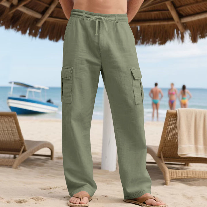 Herren Bequeme Strandcargo-Hose mit seitlichen Taschen und verstellbarem Kordelzug Aliams