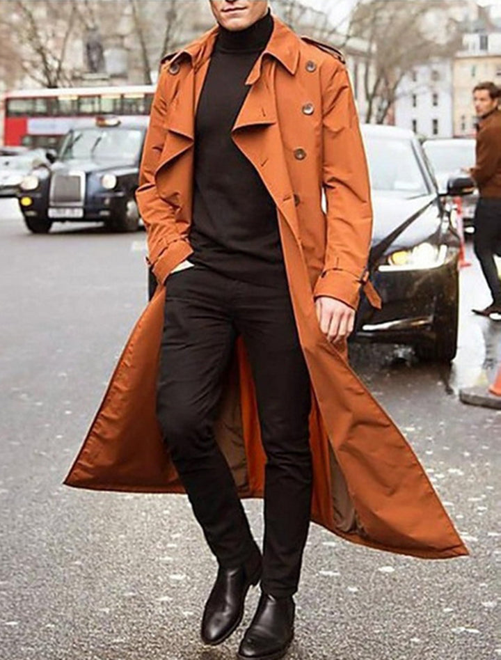 Herren Trenchcoat mit doppelt gelegtem Revers und modischen Knopfdetails Aliams