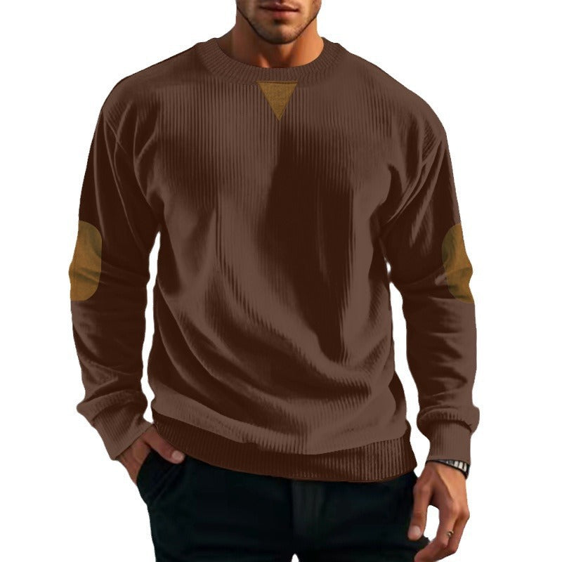 Herren Grobstruktur Pullover mit Ellbogenpatches und Rundhalsausschnitt Aliams
