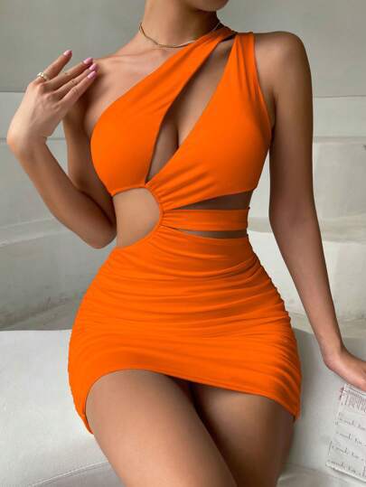 Damen Cut-Out Minikleid mit asymmetrischem Design und Bund-Details Aliams